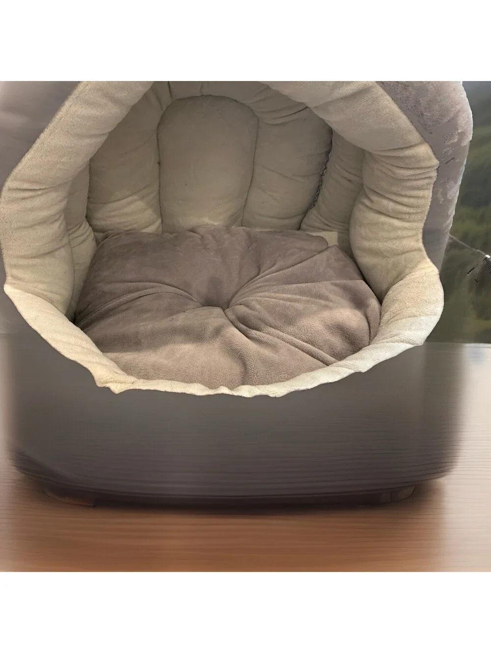 Nandog Pet Gear Gray With White Trim Plush Cave Cat & Dog Bed Small Breed